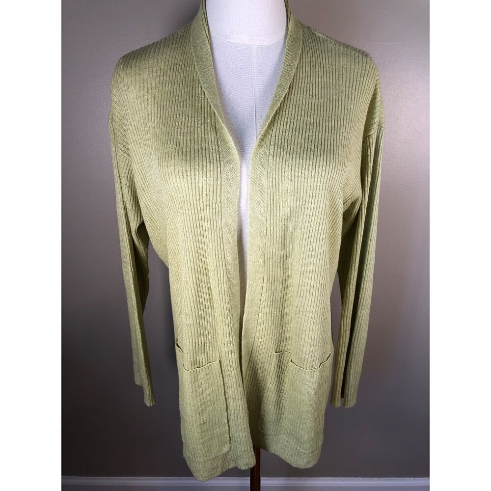 NWOT Eileen Fisher Cardigan Organic Linen Delave High Collar in Canary Sz S/P - Picture 2 of 10